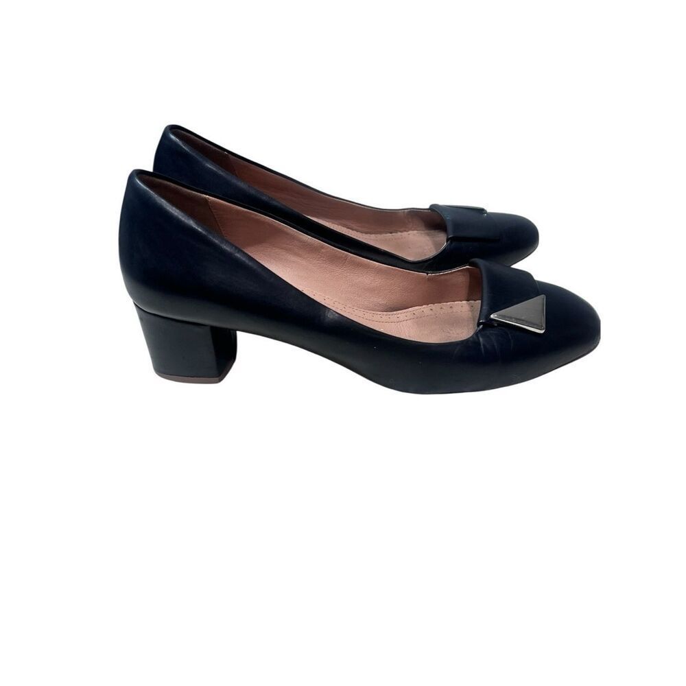 Brooks Brothers Black Leather Block Heel Classic Square Toe Pumps Shoes Sz 8.5
